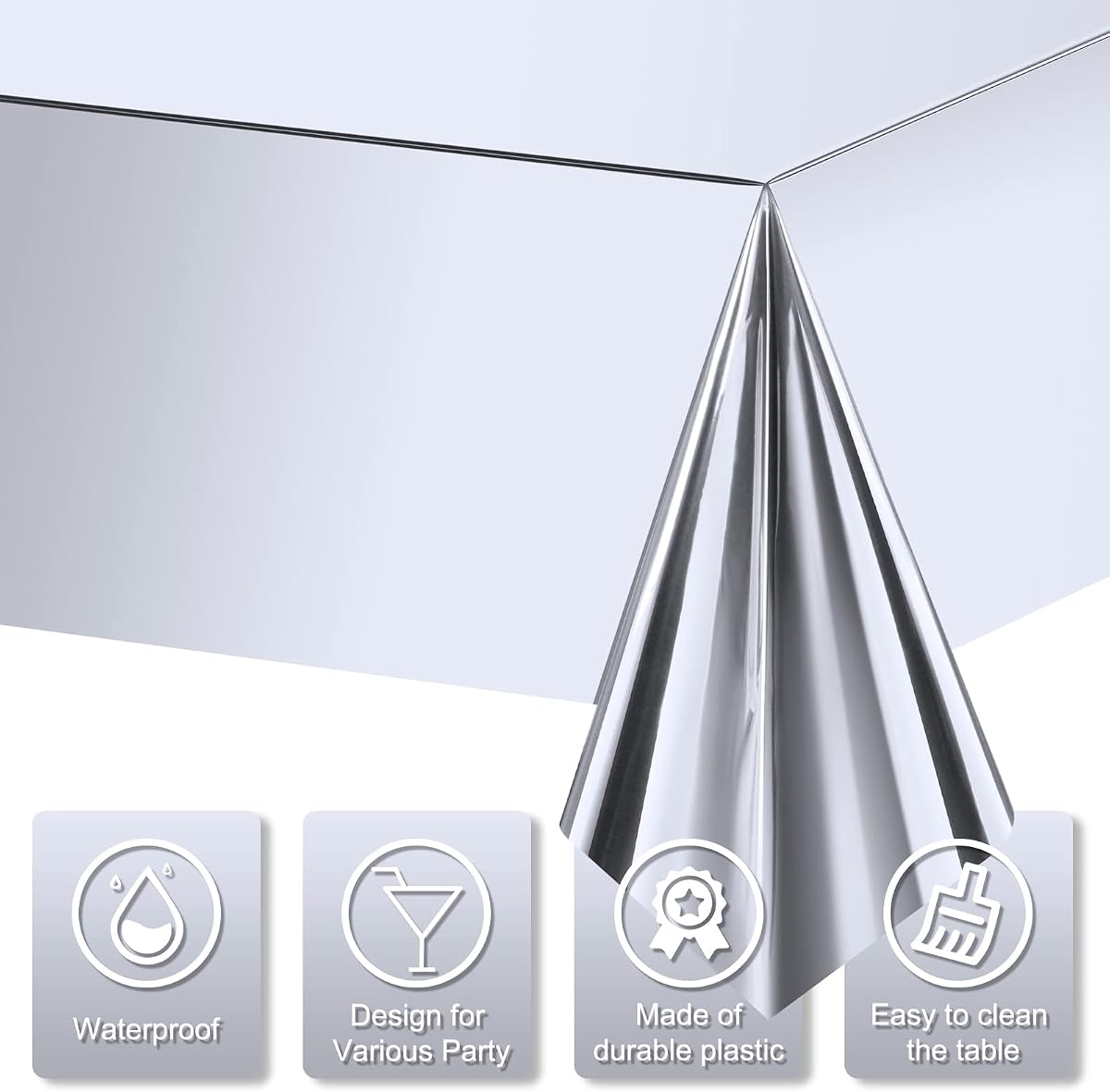 Silver Rectangle Tablecloth, 54 x 108 inch, 12 pack view 3