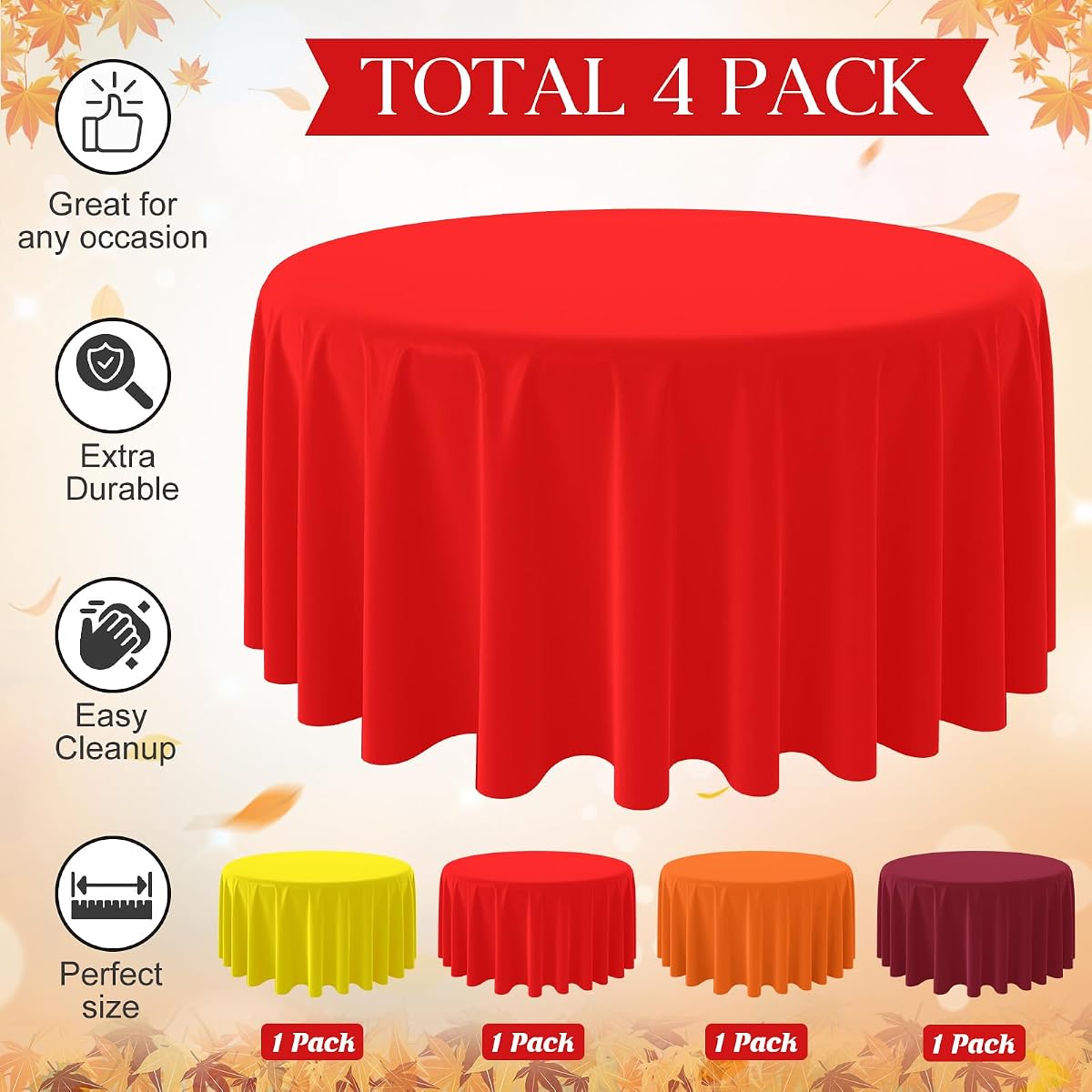 Thanksgiving Round Tablecloth, 84 inch round, 4 pack view 3