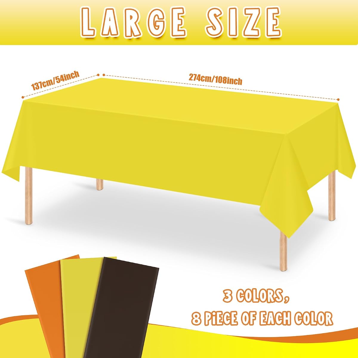 Thanksgiving Yellow and Orange Rectangle Tablecloth, 54 x 108 inch, 24 pack view 2