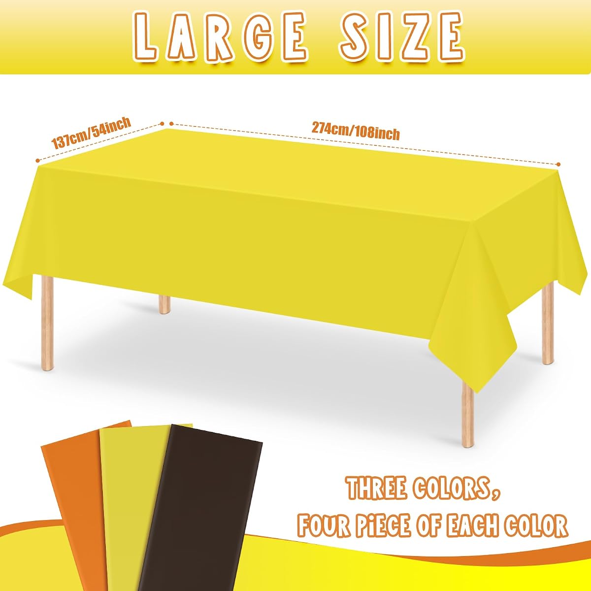 Thanksgiving Yellow and Orange Rectangle Tablecloth, 54 x 108 inch, 12 pack view 2