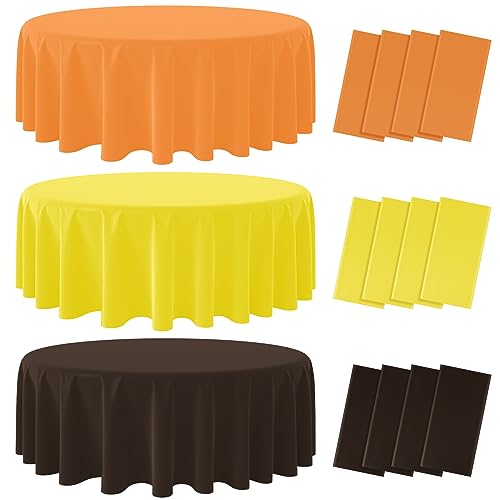 Thanksgiving Yellow and Orange Round Tablecloth, 84 inch round, 12 pack