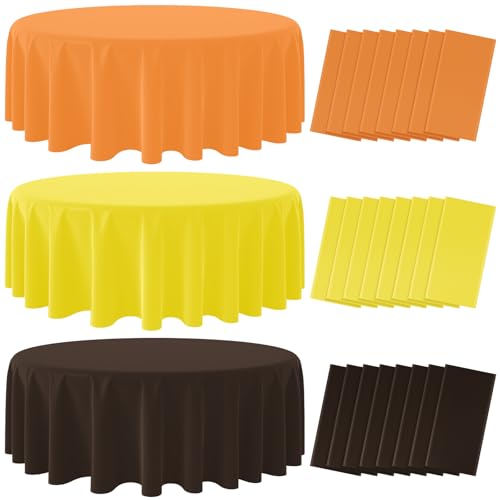 Thanksgiving Yellow and Orange Round Tablecloth, 84 inch round, 24 pack