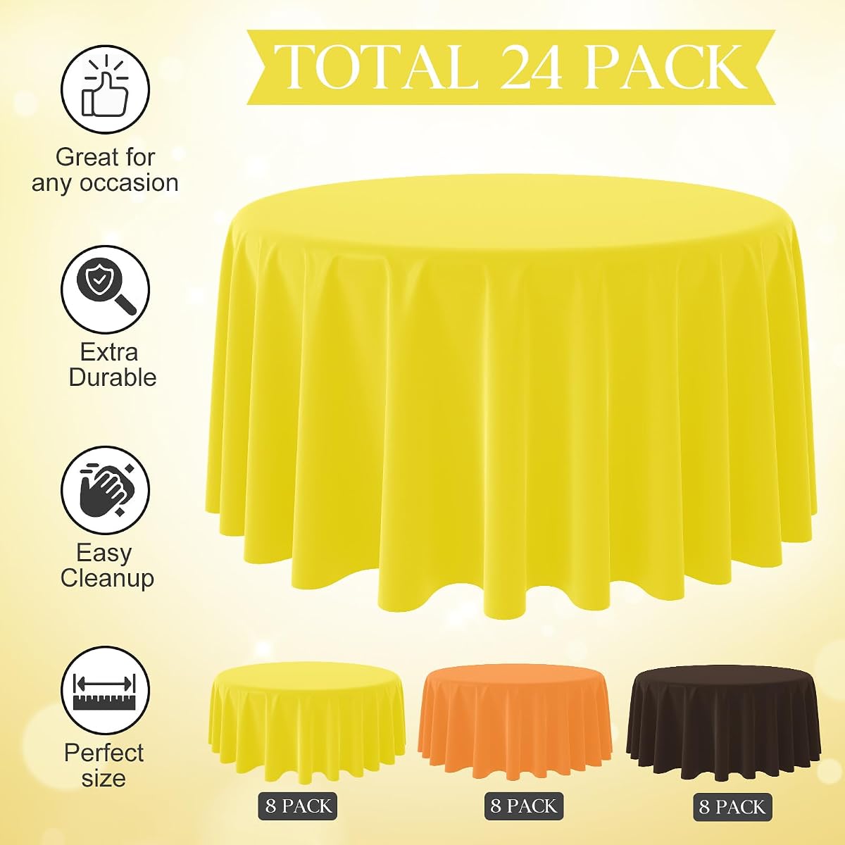 Thanksgiving Yellow and Orange Round Tablecloth, 84 inch round, 24 pack view 3