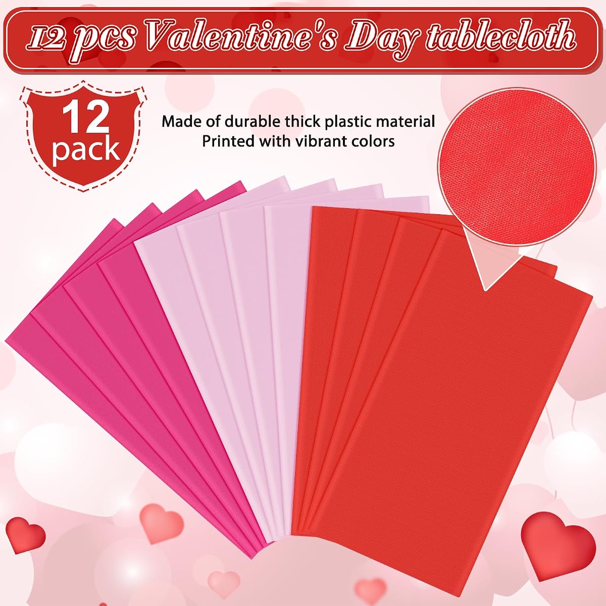 Valentines Red and Pink Rectangle Tablecloth, 54 x 108 inch, 12 pack view 4