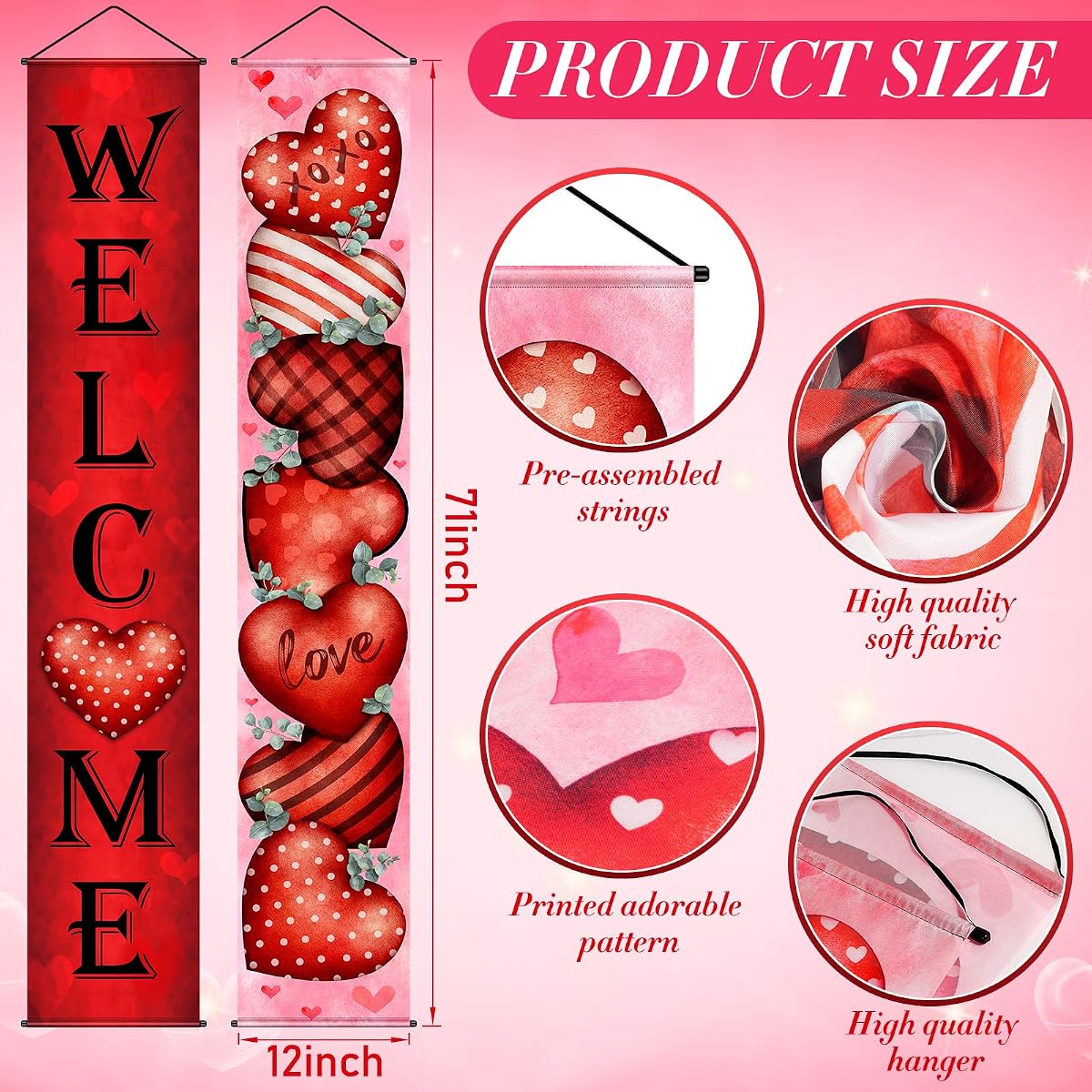 Valentines Red Banner, 12 x 71 inch view 2