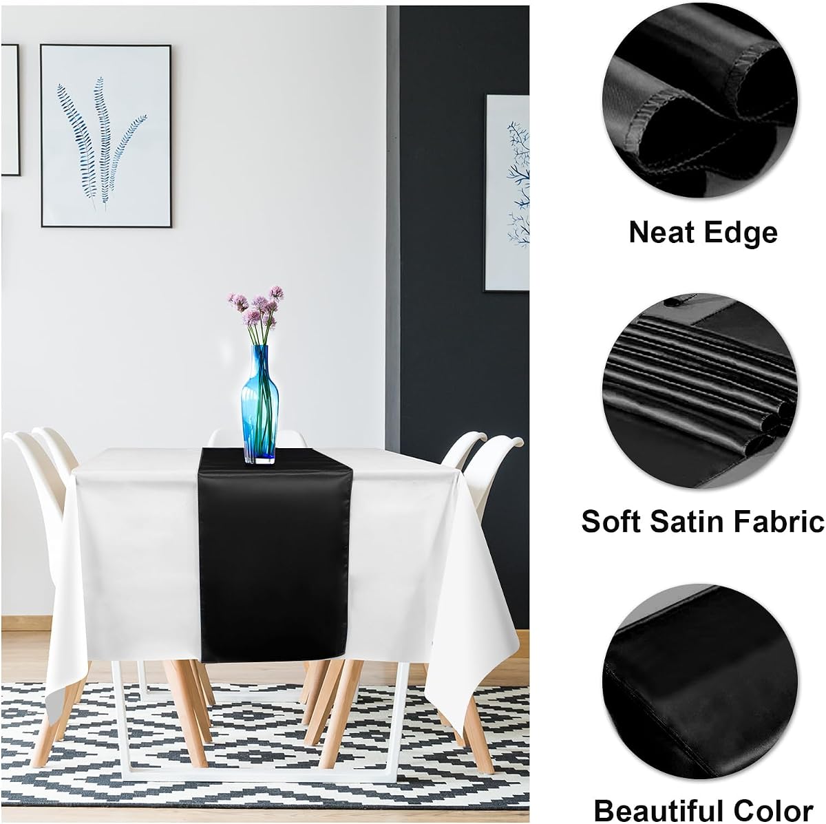 White and Black Tablecloth and Runner Set, 54 x 108 inch, 12 pack view 3