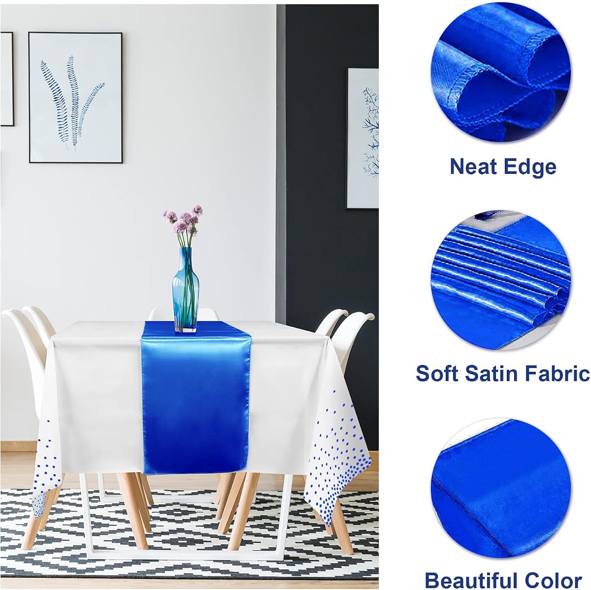 White and Blue Tablecloth and Runner Set, 16 pack view 3