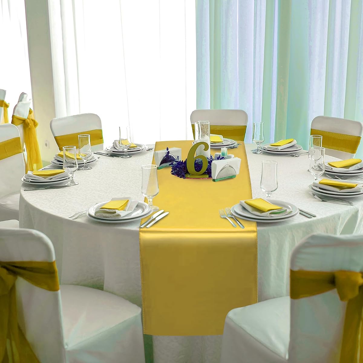 White and Gold Round Tablecloth and Runner Set, 84 inch round, 12 pack view 4