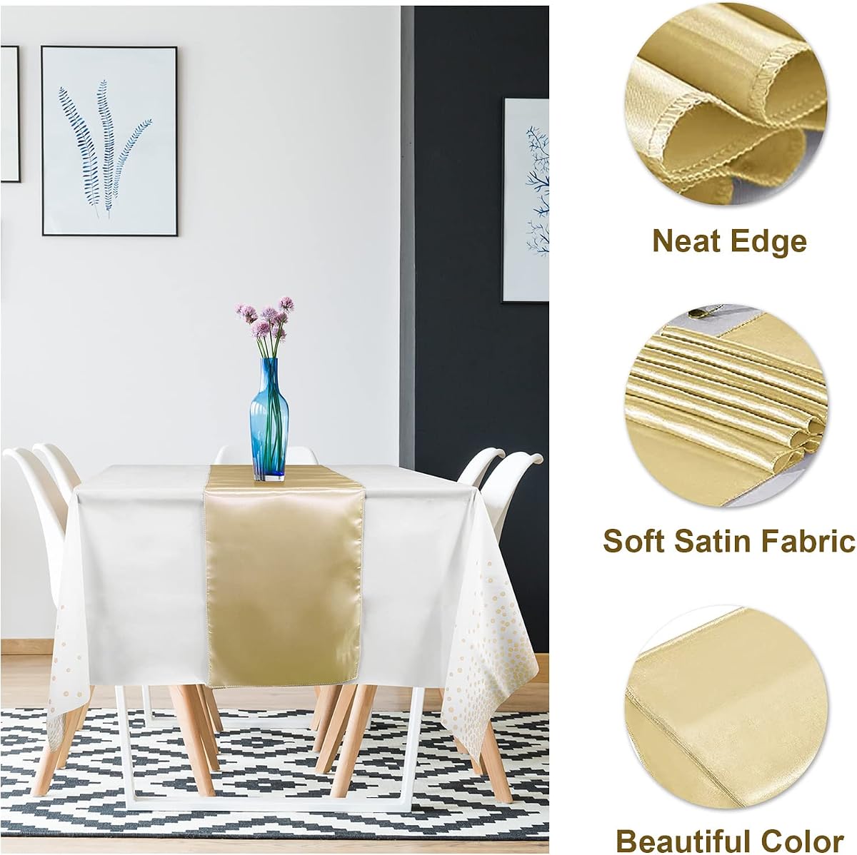 White and Gold Tablecloth and Runner Set, 24 pack view 3