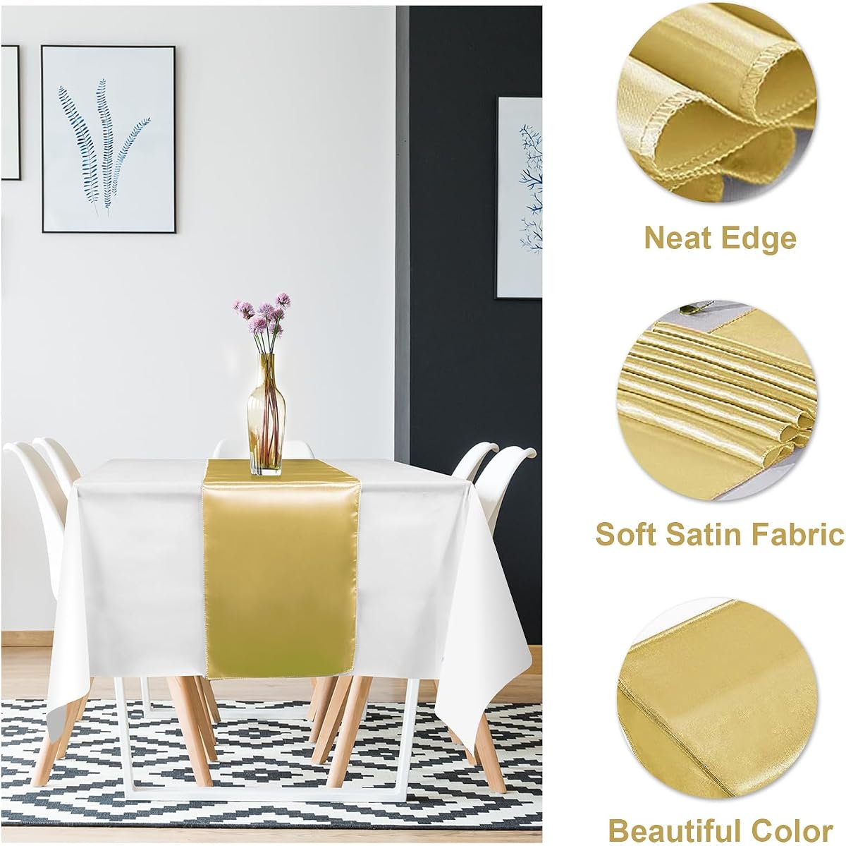 White and Gold Tablecloth and Runner Set, 54 x 108 inch, 12 pack view 3