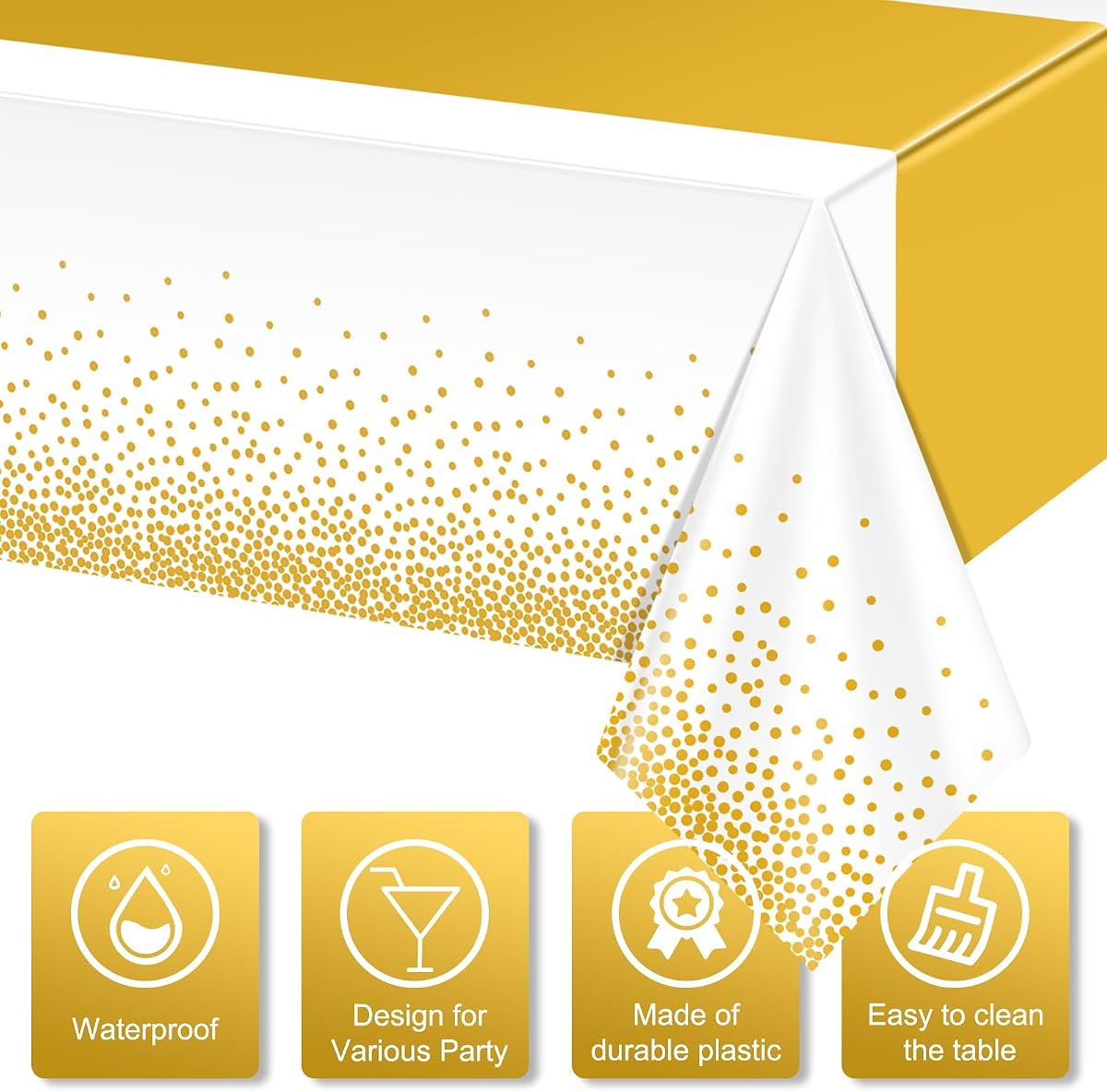 White and Gold Tablecloth and Runner Set, 54 x 108 inch, 3 pack view 3