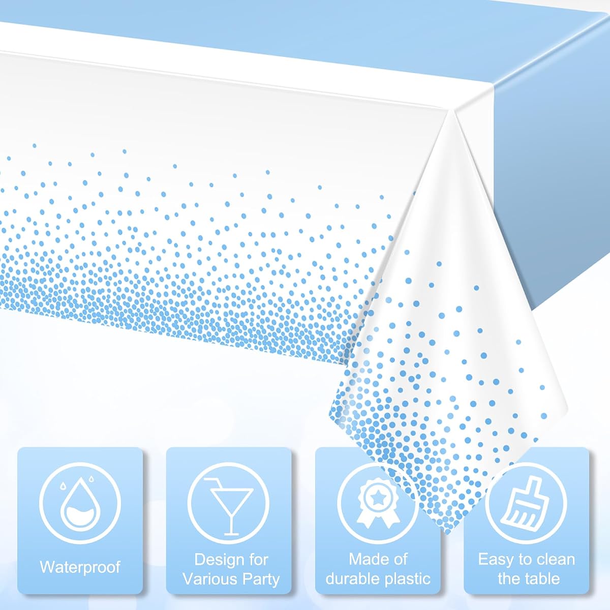 White and Light Blue Tablecloth and Runner Set, 54 x 108 inch, 3 pack view 3