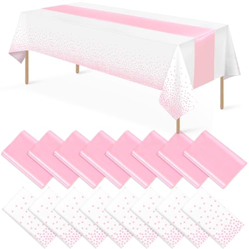 White and Pink Tablecloth and Runner Set, 16 pack
