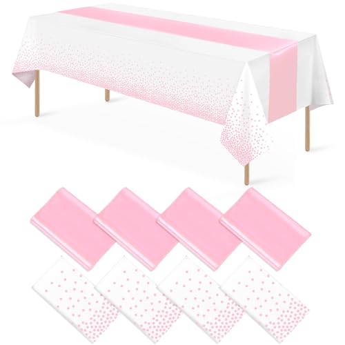 White and Pink Tablecloth and Runner Set, 8 pack