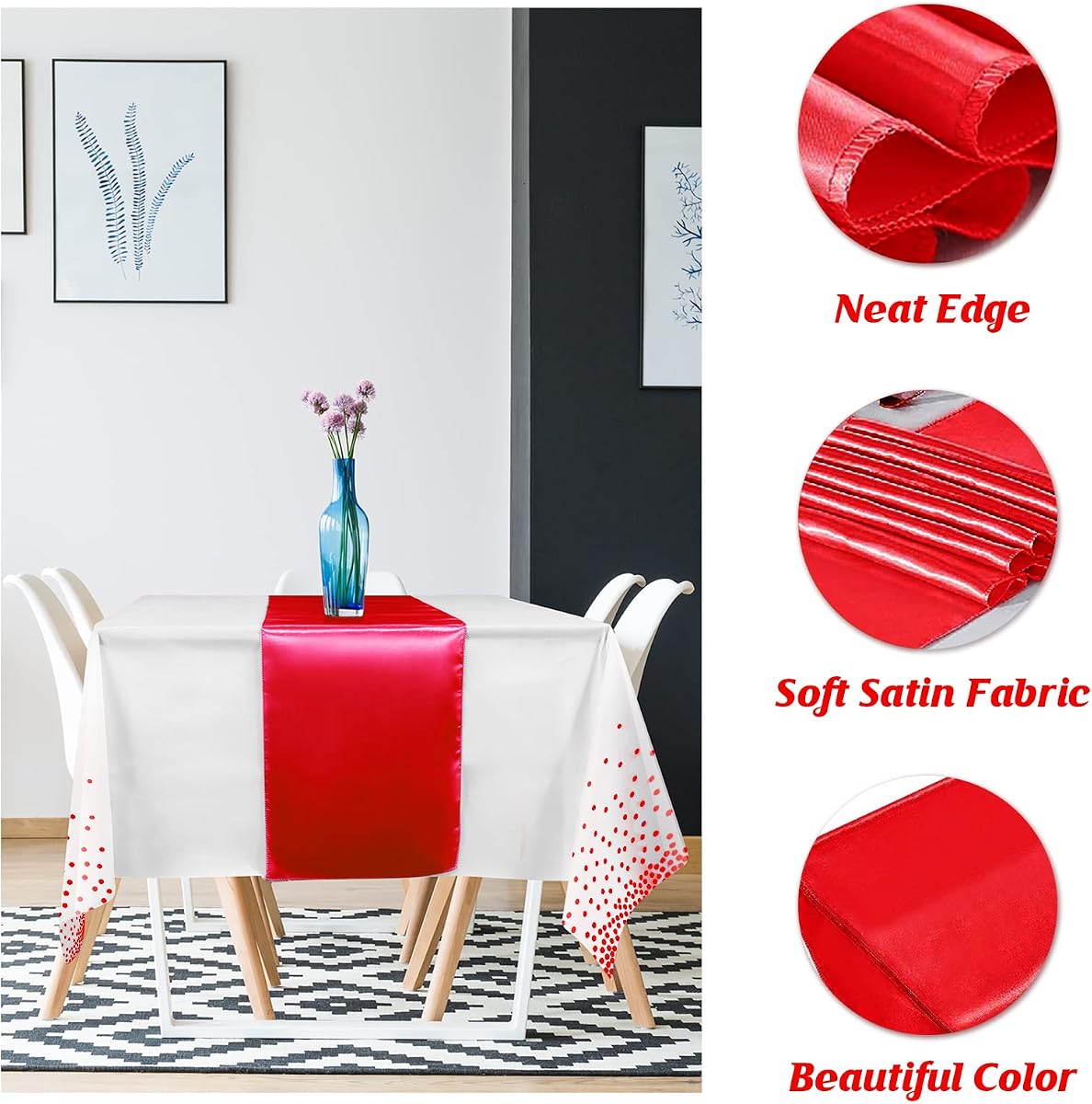 White and Red Tablecloth and Runner Set, 16 pack view 3