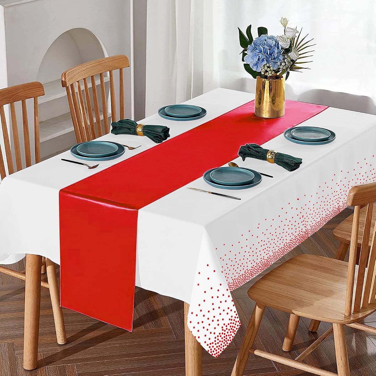 White and Red Tablecloth and Runner Set, 8 pack view 4