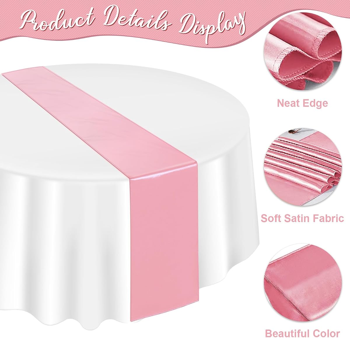 White and Rose Gold Round Tablecloth and Runner Set, 84 inch round, 12 pack view 3