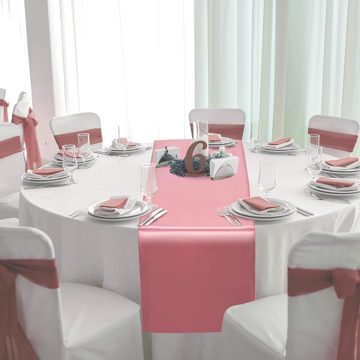 White and Rose Gold Round Tablecloth and Runner Set, 84 inch round, 12 pack view 4