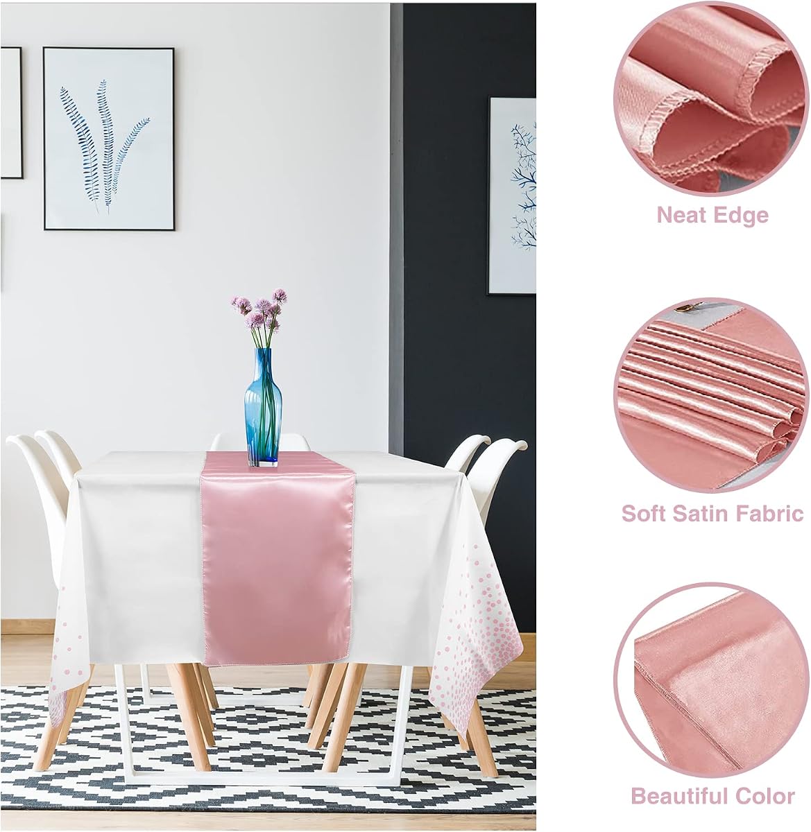 White and Rose Gold Tablecloth and Runner Set, 24 pack view 3