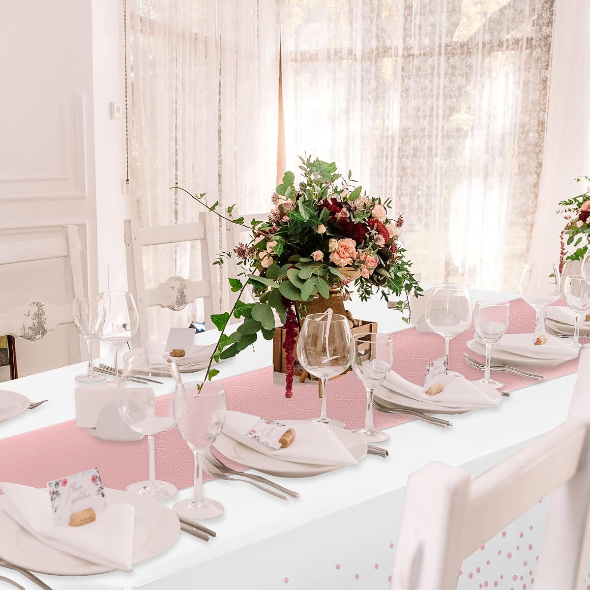 White and Rose Gold Tablecloth and Runner Set, 24 pack view 4