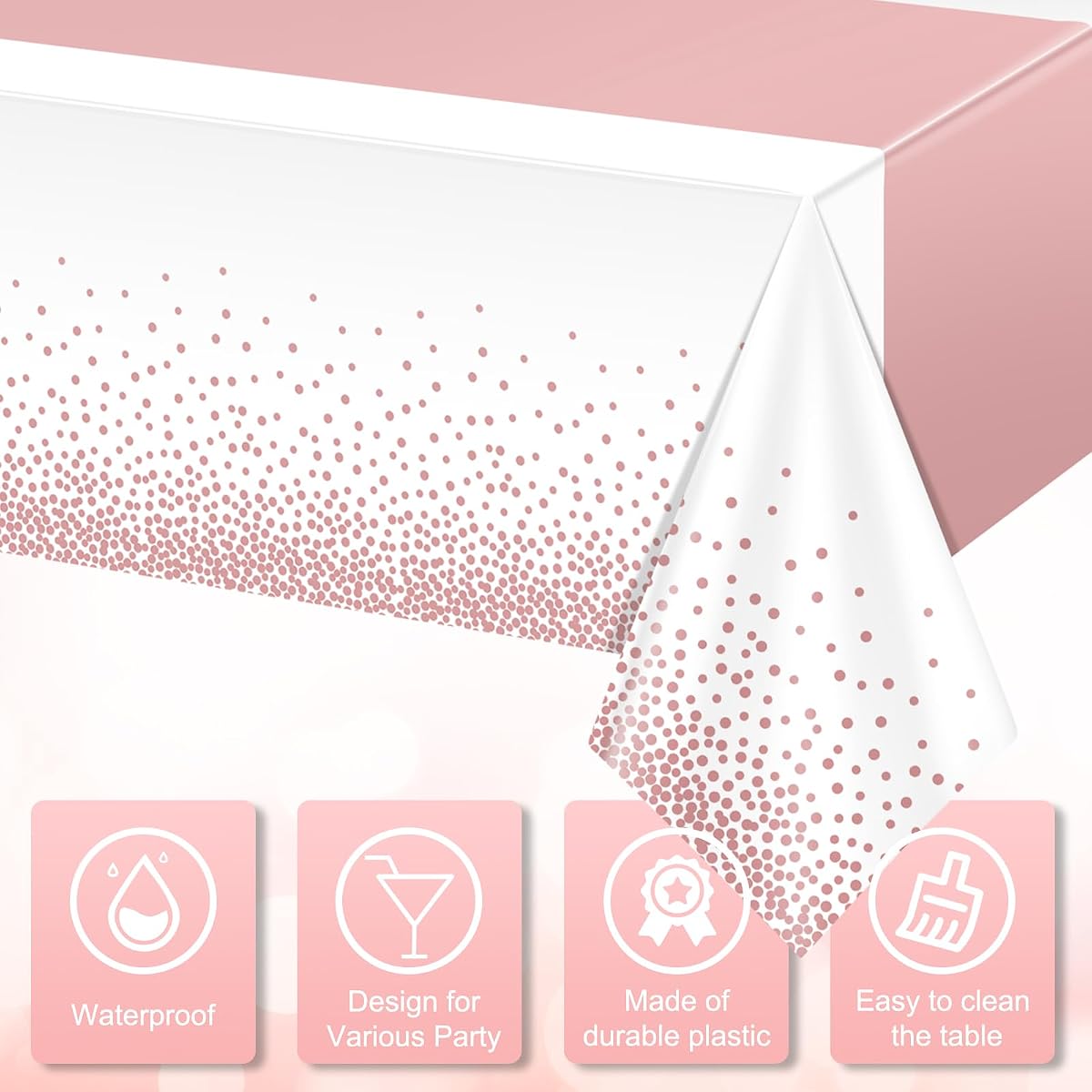 White and Rose Gold Tablecloth and Runner Set, 54 x 108 inch, 6 pack view 3