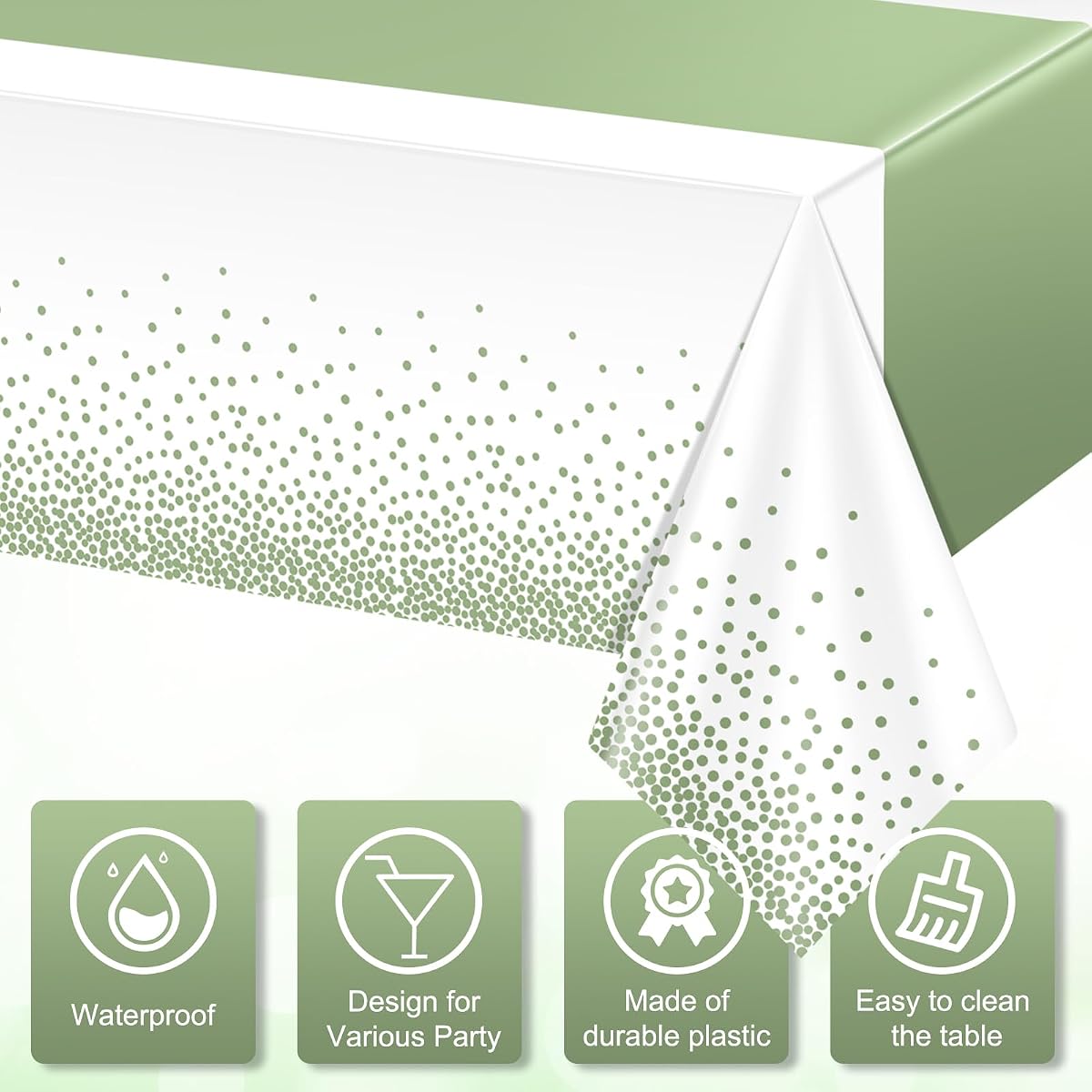 White and Sage Green Tablecloth and Runner Set, 54 x 108 inch, 6 pack view 3
