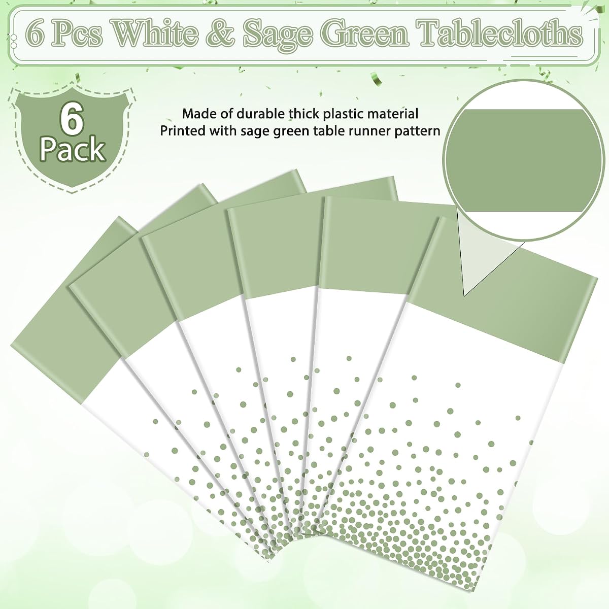 White and Sage Green Tablecloth and Runner Set, 54 x 108 inch, 6 pack view 4