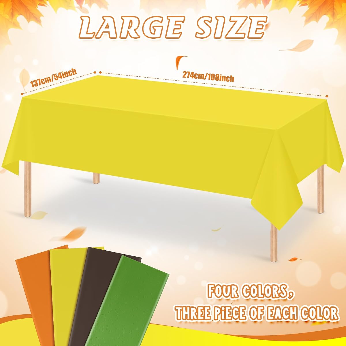 Yellow and Orange Rectangle Tablecloth, 54 x 108 inch, 12 pack view 2