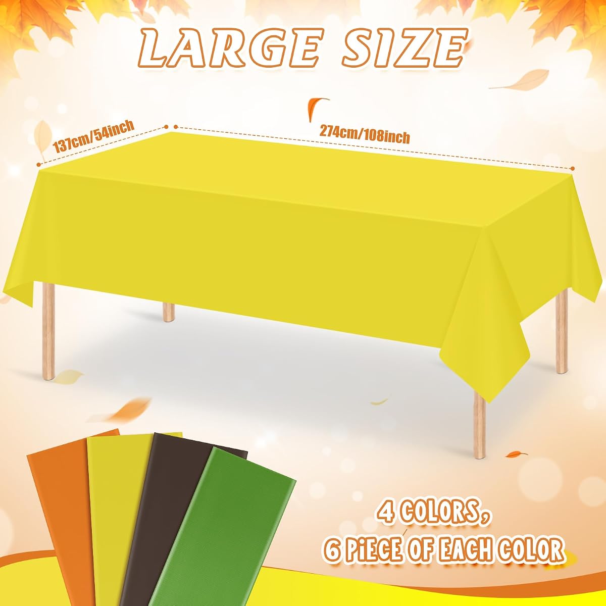 Yellow and Orange Rectangle Tablecloth, 54 x 108 inch, 24 pack view 2