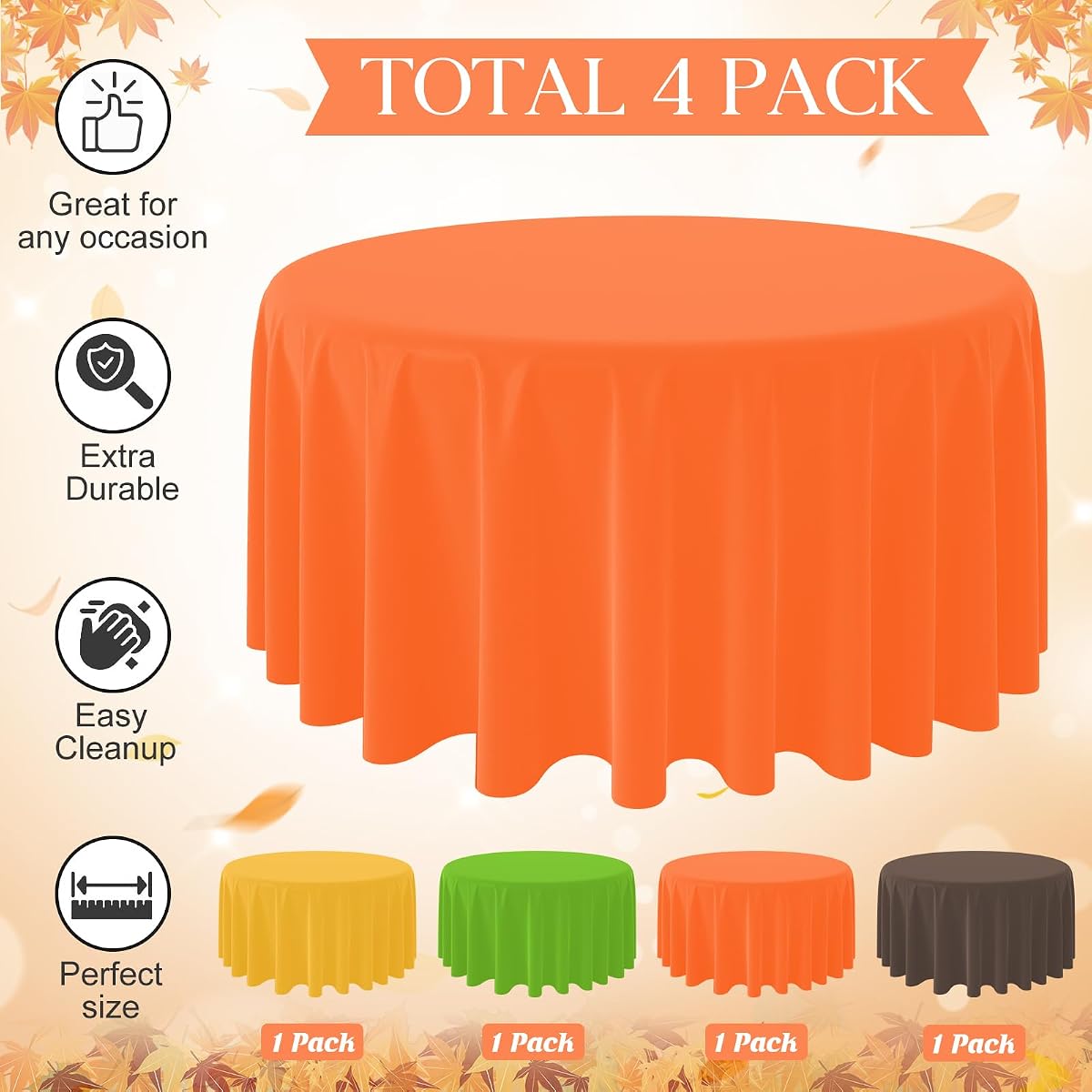 Yellow and Orange Round Tablecloth, 84 inch round, 4 pack view 3